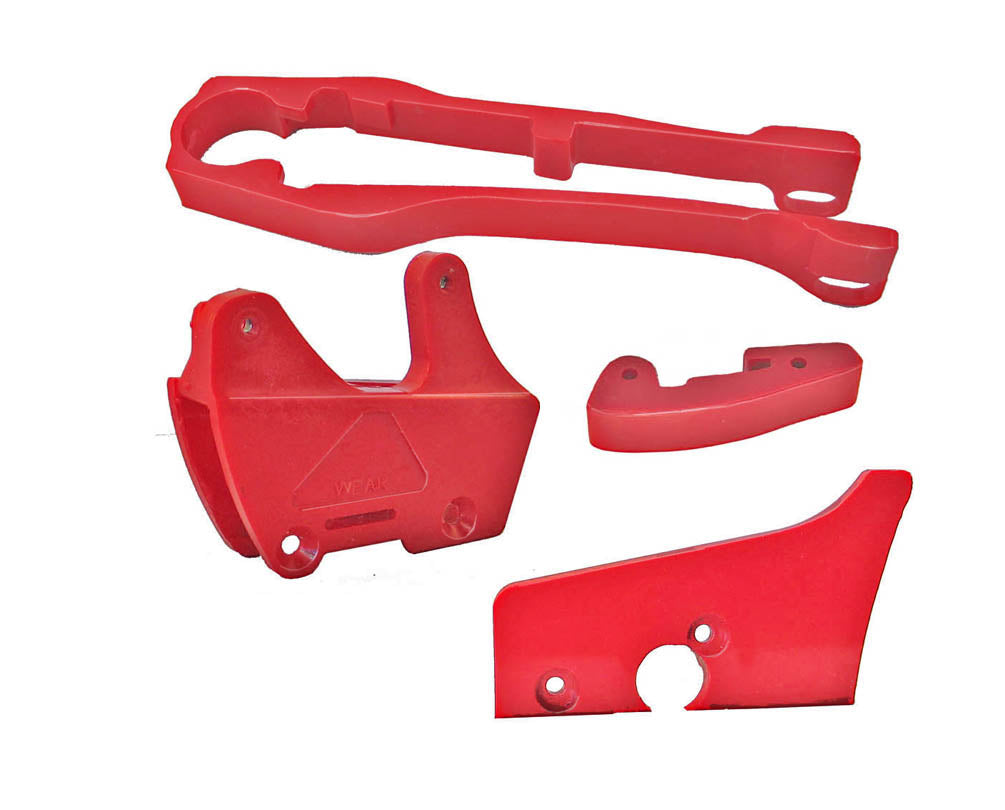 1986  HONDA CR125-250-500 FRONT CHAIN SLIDER, REAR CHAIN GUIDE, RUB BLOCK AND SPLASH GUARD SET without rollers