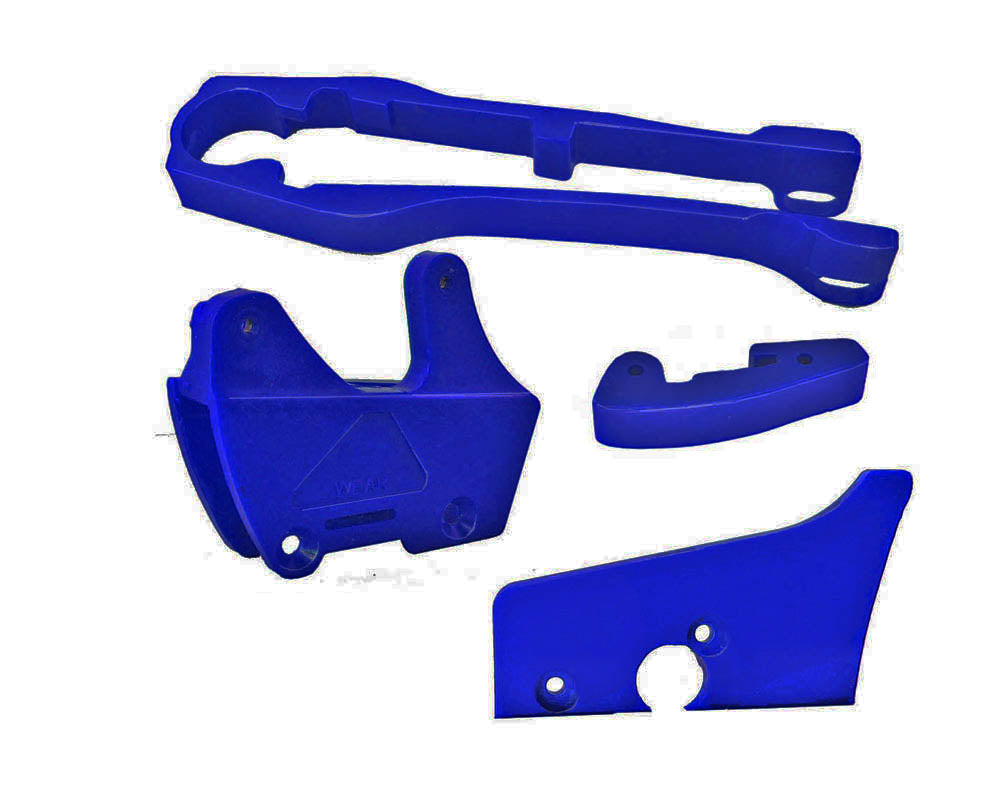 1986  HONDA CR125-250-500 FRONT CHAIN SLIDER, REAR CHAIN GUIDE, RUB BLOCK AND SPLASH GUARD SET without rollers
